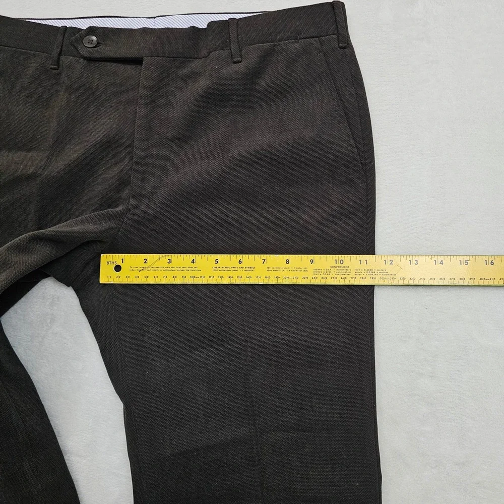 De Corato Trousers Mens 50 34x30 Dark Brown Cotton Italy Flat Front Sartorial